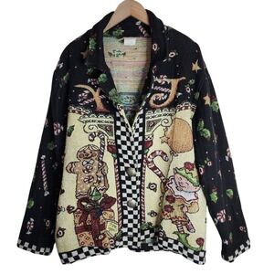 Painted Pony Christmas Jacket Women's S / M Tapestry Needlepoint Knit‎ Vintage